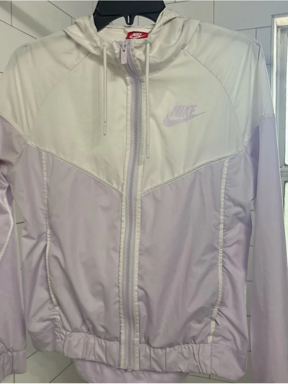 Nike Women's Lavender and White Hooded Color Block windbreaker Jacket